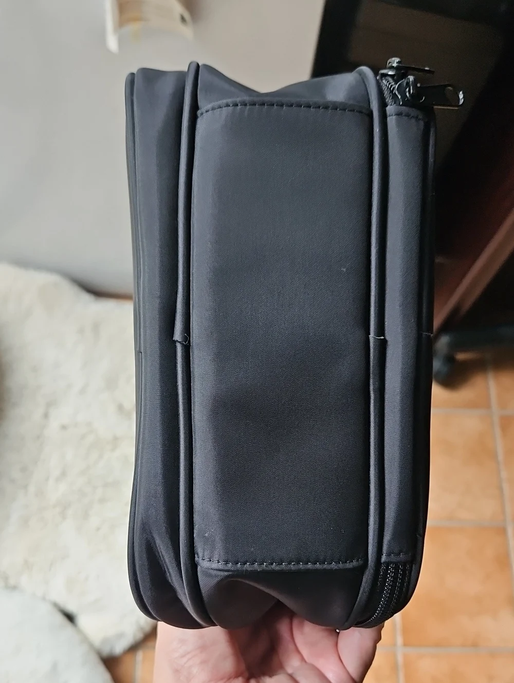 Vintage Avon Black Nylon Organizer Travel Bag with Natural Bamboo Handle
